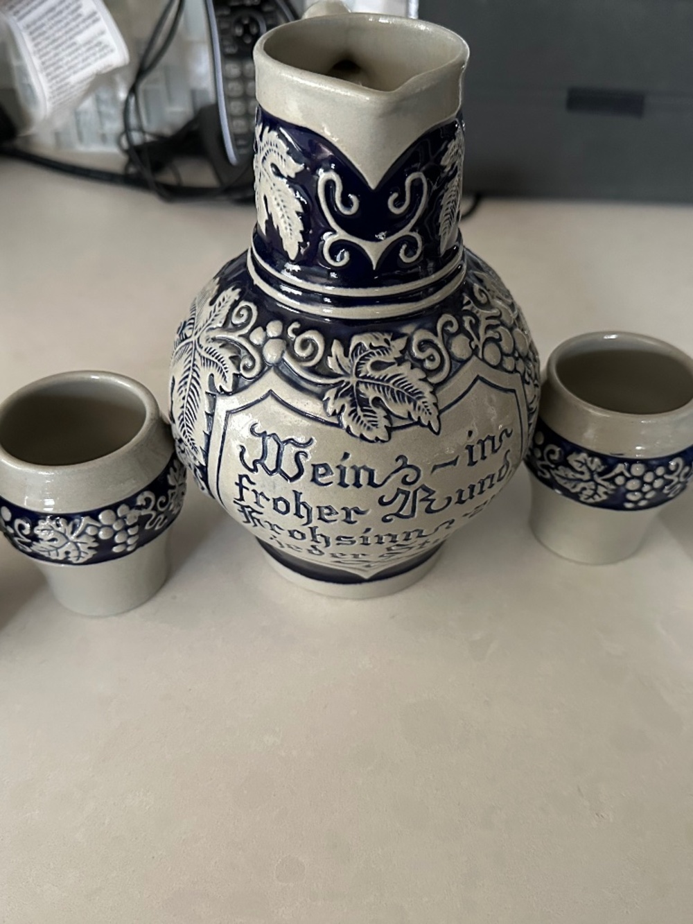 Vintage Gerz German Stoneware Wine Jug and 4 Cups